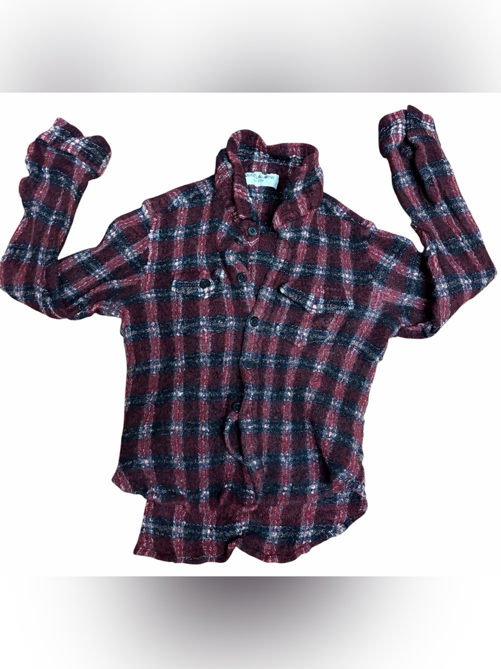 Saint Laurent Burgundy and Black Plaid Shirt